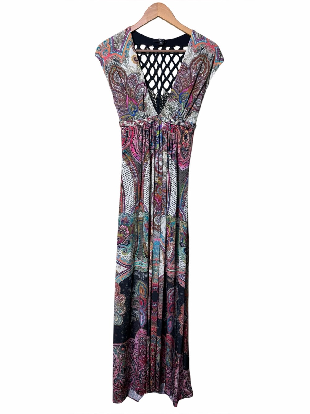 Sky Brand Y2K Multicolor Paisley Maxi Dress with Lattice Back XS